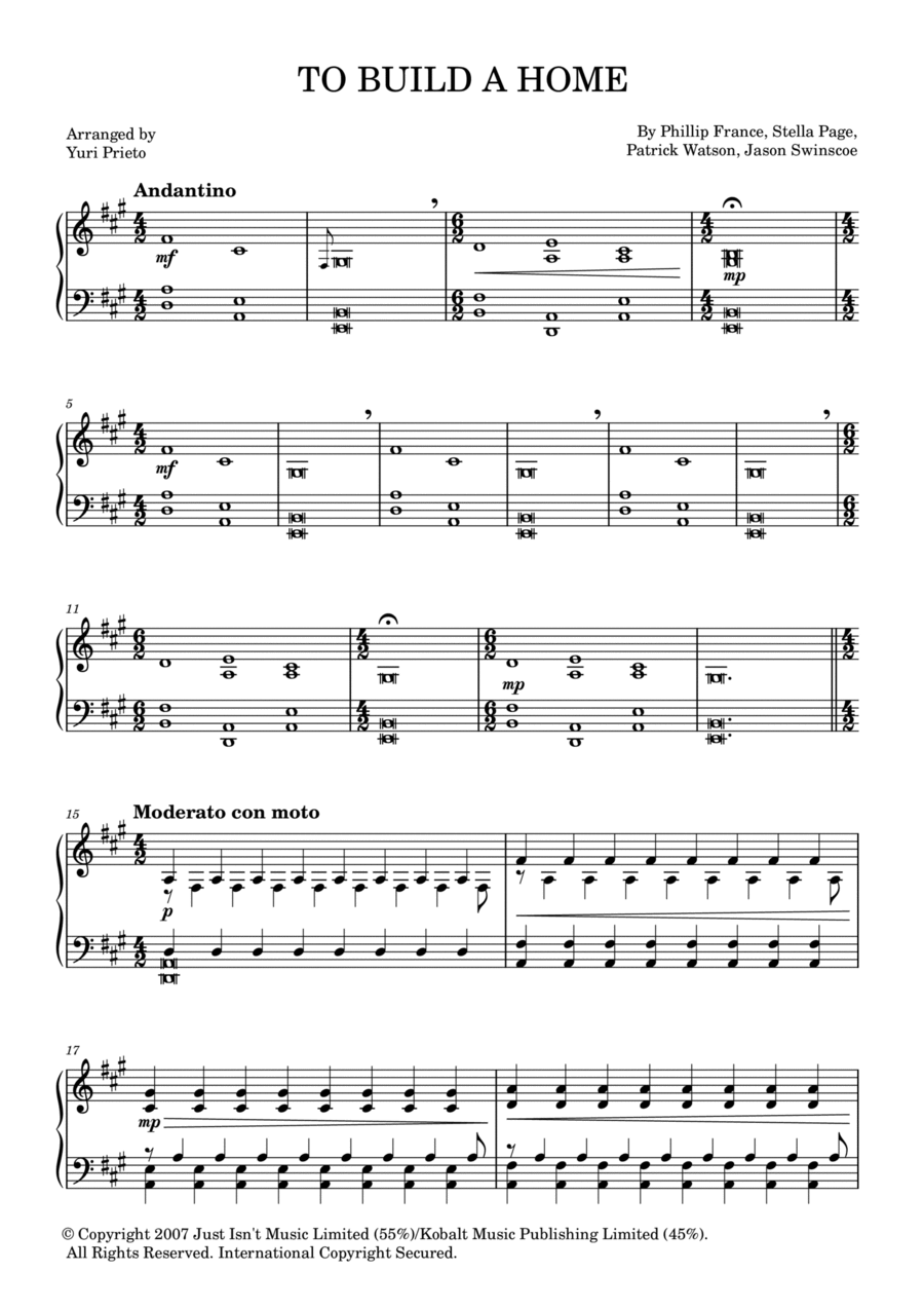 To Build A Home Piano Solo scores gallery preview page 1