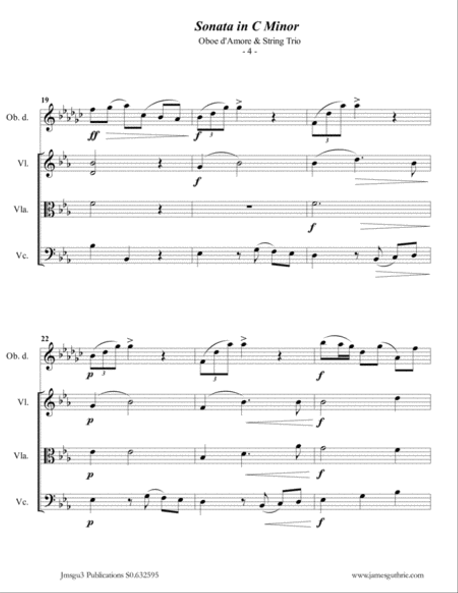 Telemann: Sonata in C Minor for Oboe d'Amore & String Trio Oboe scores gallery preview page 4