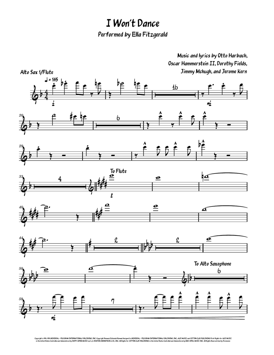 I Won't Dance I Won't Dance Alto Saxophone scores gallery preview page 1