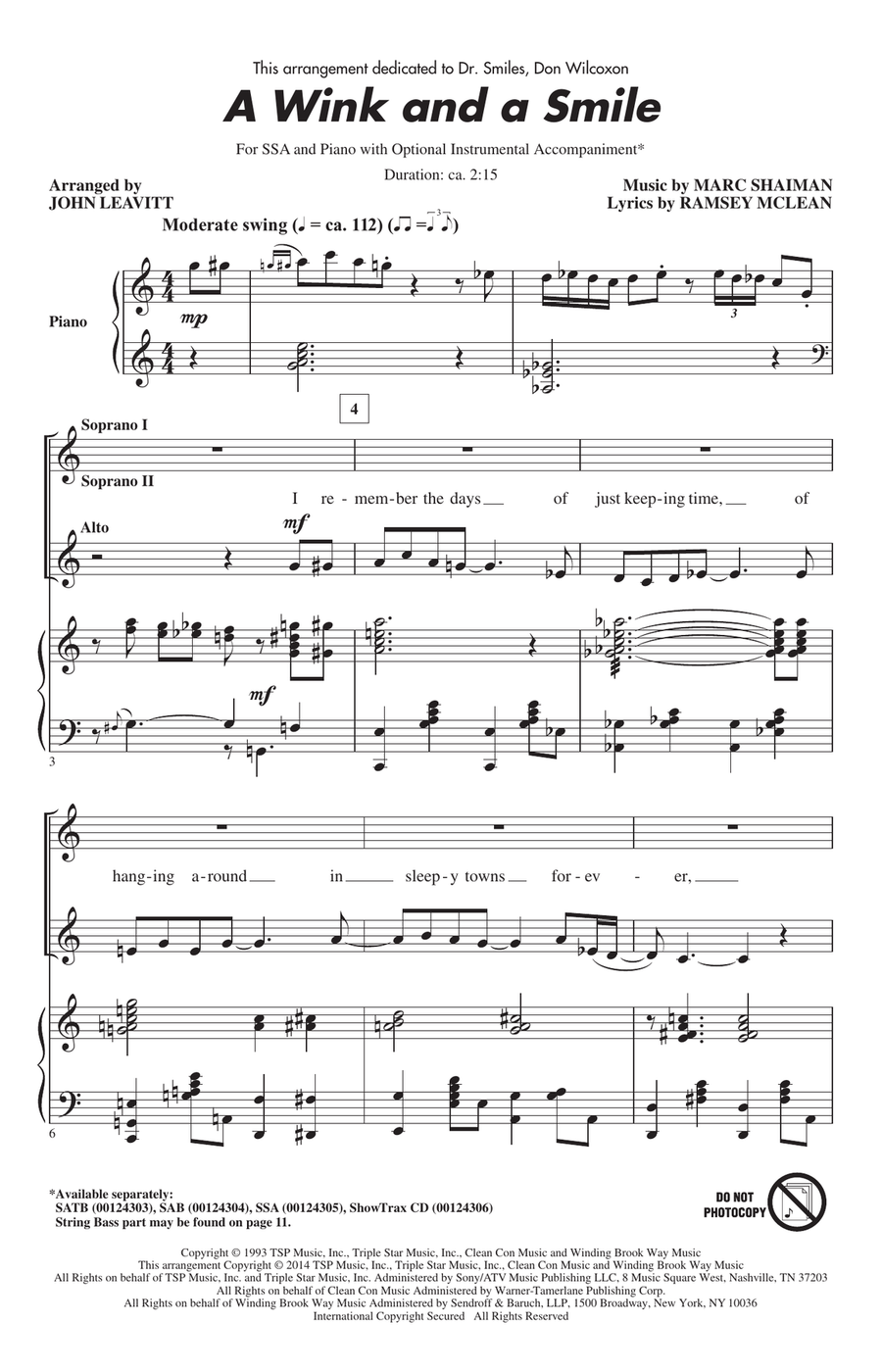 A Wink And A Smile SSA scores gallery preview page 1