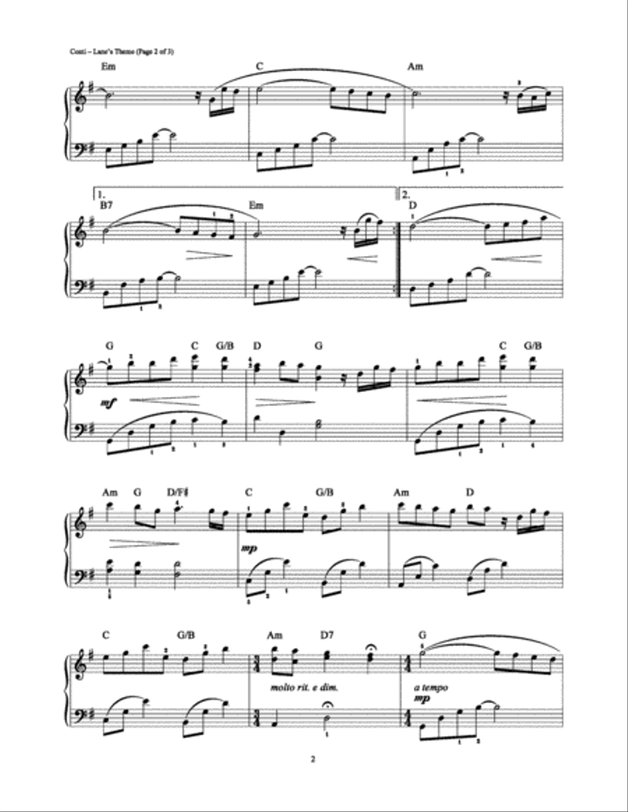Lane's Theme Easy Piano scores gallery preview page 2