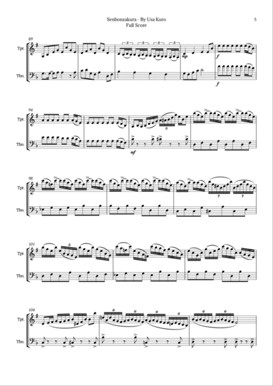 Senbonzakura Brass Duet scores gallery preview page 5