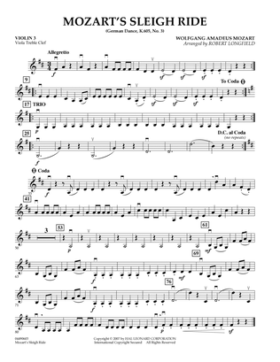 Book cover for Mozart's Sleigh Ride (German Dance, K.605, No.3) - Violin 3 (Viola Treble Clef)