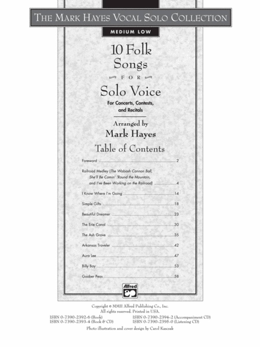 The Mark Hayes Vocal Solo Collection -- 10 Folk Songs for Solo Voice