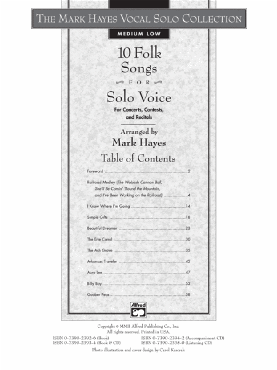 The Mark Hayes Vocal Solo Collection -- 10 Folk Songs for Solo Voice Voice Solo scores gallery preview page 2