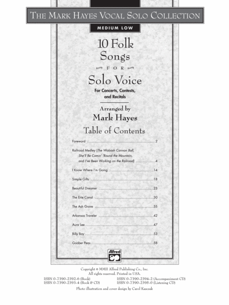 The Mark Hayes Vocal Solo Collection -- 10 Folk Songs for Solo Voice