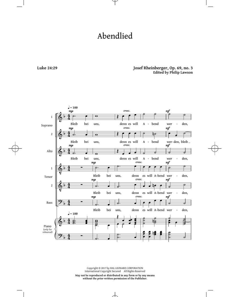 Abendlied, Op. 69, No. 3 Choir scores gallery preview page 1