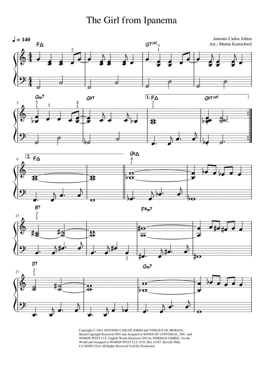 The Girl From Ipanema (garôta De Ipanema) Piano Solo scores gallery preview page 1