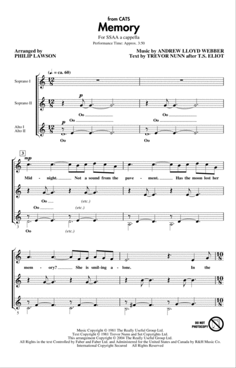Memory (from Cats) (arr. Philip Lawson) SSAA scores gallery preview page 1