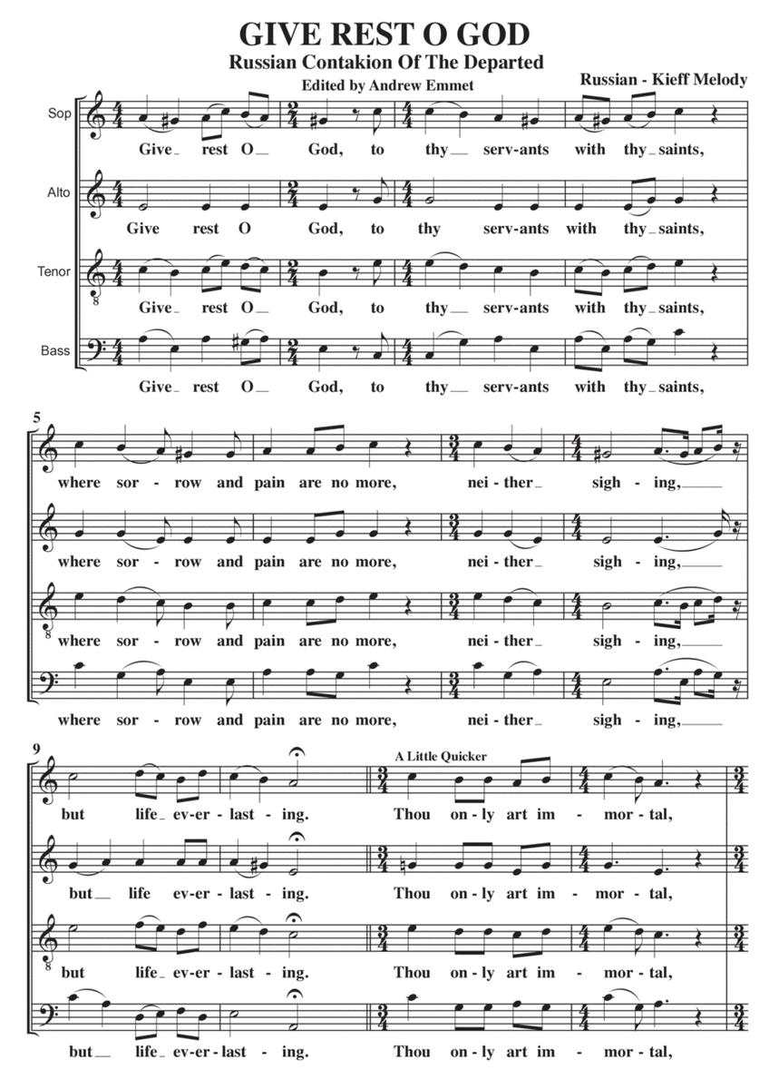 Give Rest O God (Russian Contakion Of The Departed) A Cappella SATB image number null