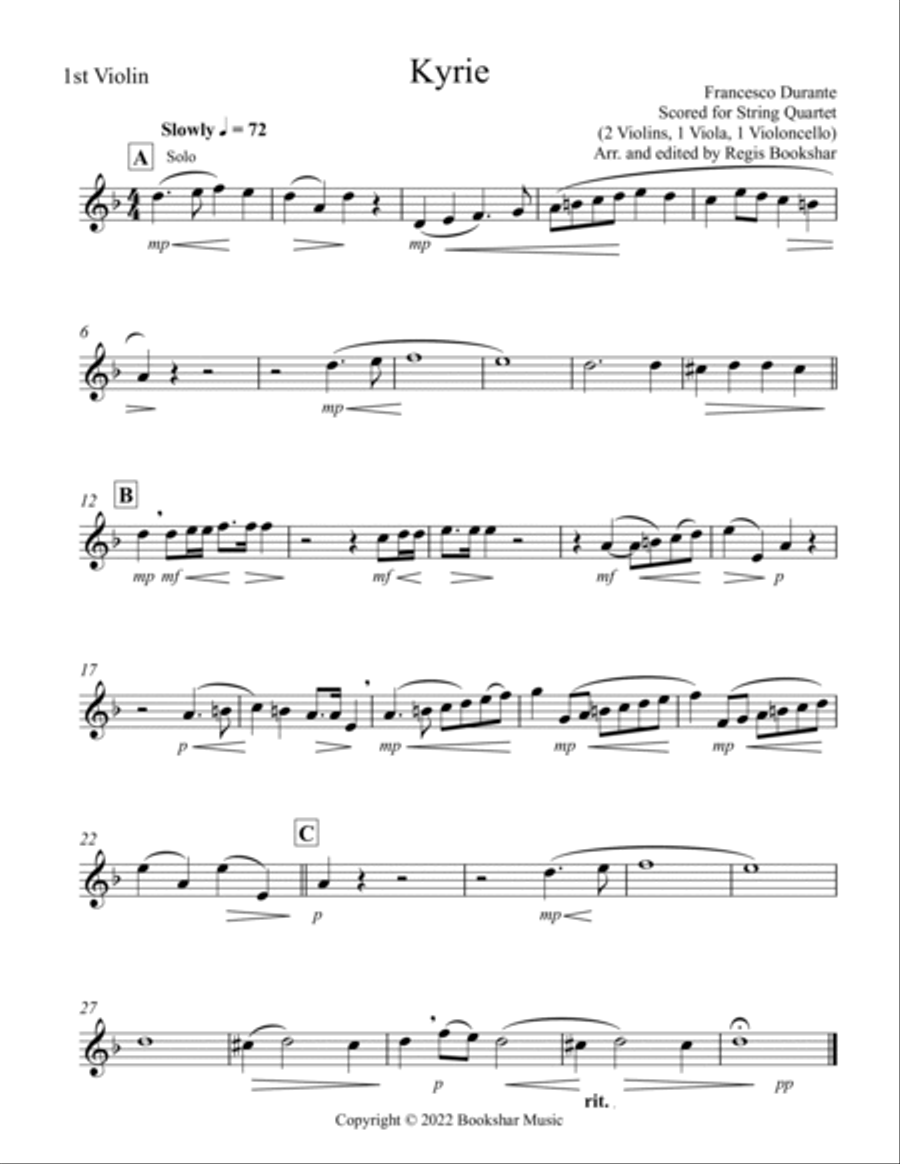 Kyrie (Durante) (String Quartet - 2 Violins, 1 Viola, 1 Cello) String Quartet scores gallery preview page 4