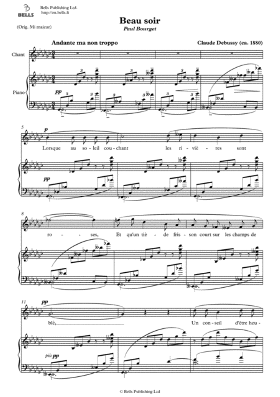 Beau soir (G-flat Major) Voice Solo scores gallery preview page 1