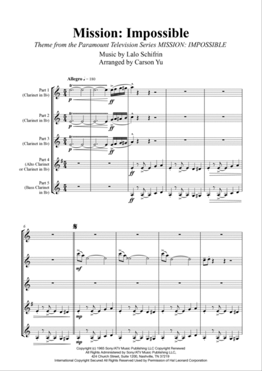 Mission: Impossible Theme from the Paramount Television Series MISSION: IMPOSSIBLE Small Ensemble scores gallery preview page 4