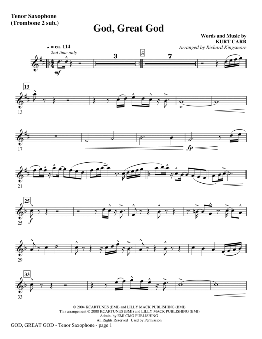 God, Great God - Bass Clarinet (sub. Tbn 3) Choir scores gallery preview page 1
