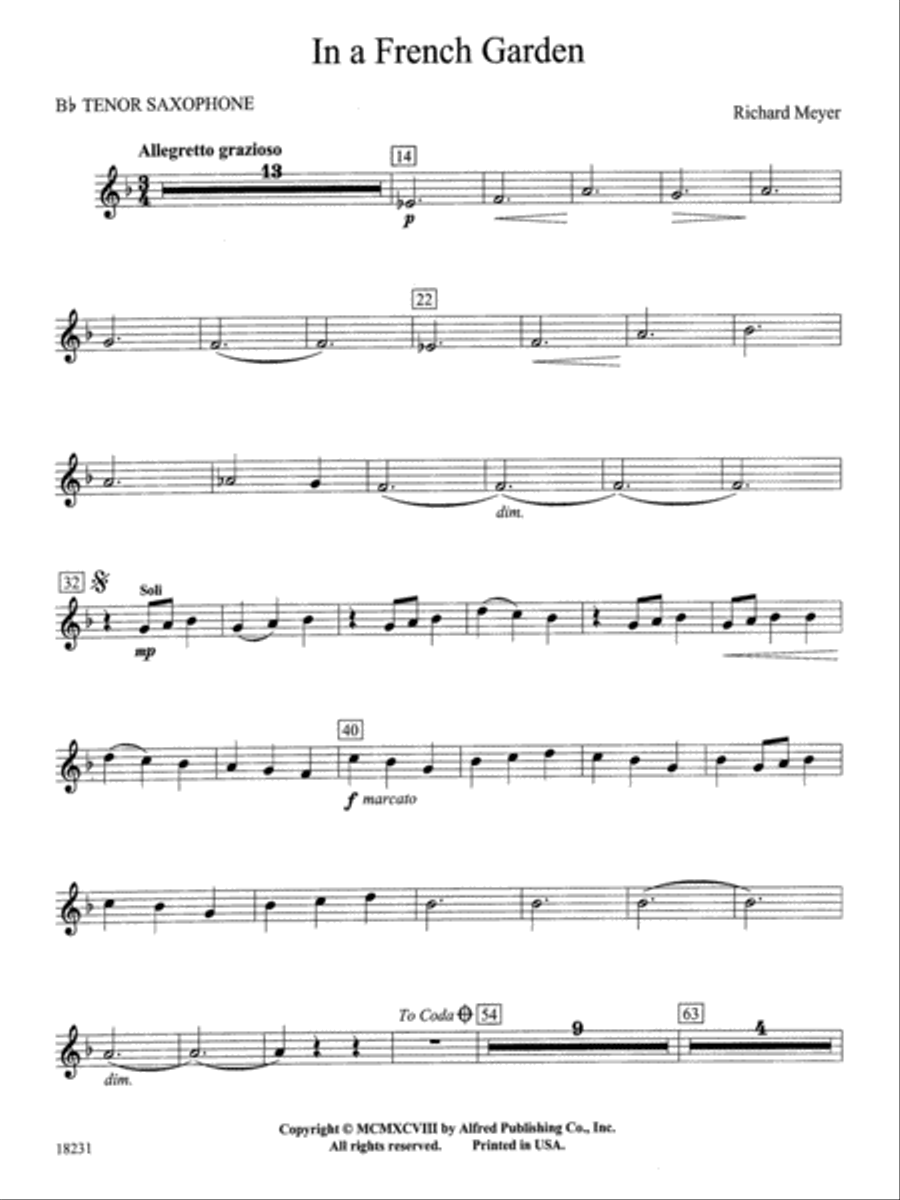 In a French Garden: B-flat Tenor Saxophone Concert Band scores gallery preview page 1