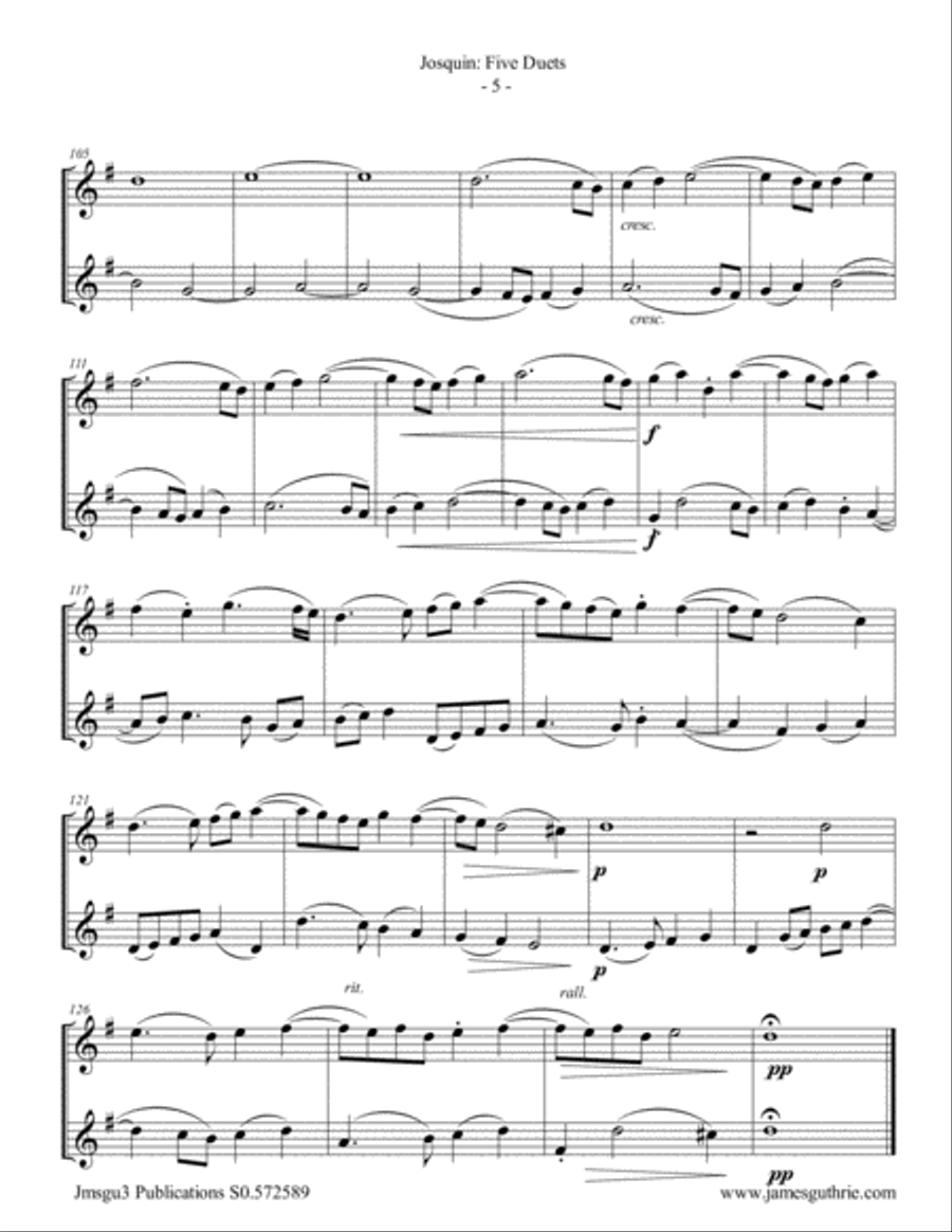 Josquin: Five Duets for Eb Sax Duo Woodwind Duet scores gallery preview page 5