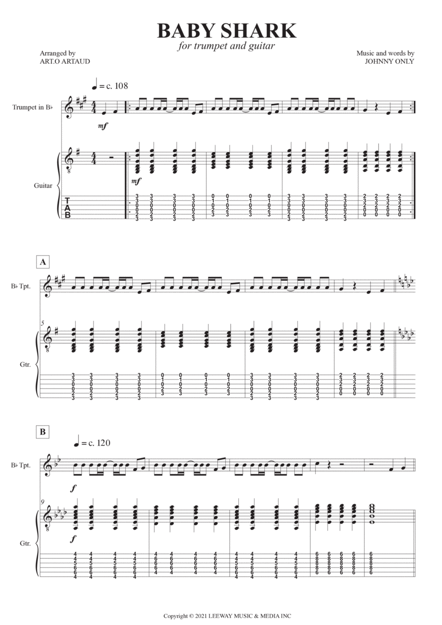 Baby Shark Trumpet Duet scores gallery preview page 1