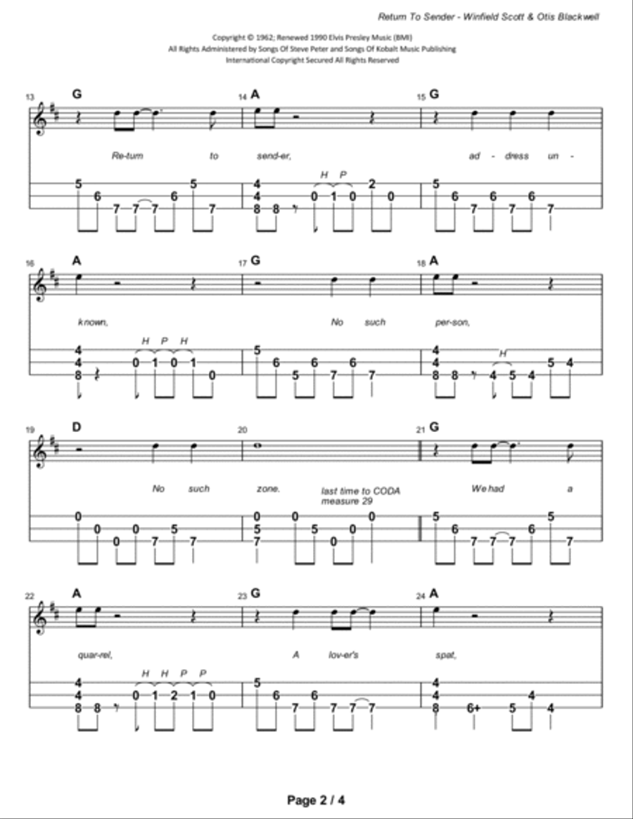 Return To Sender Dulcimer scores gallery preview page 3