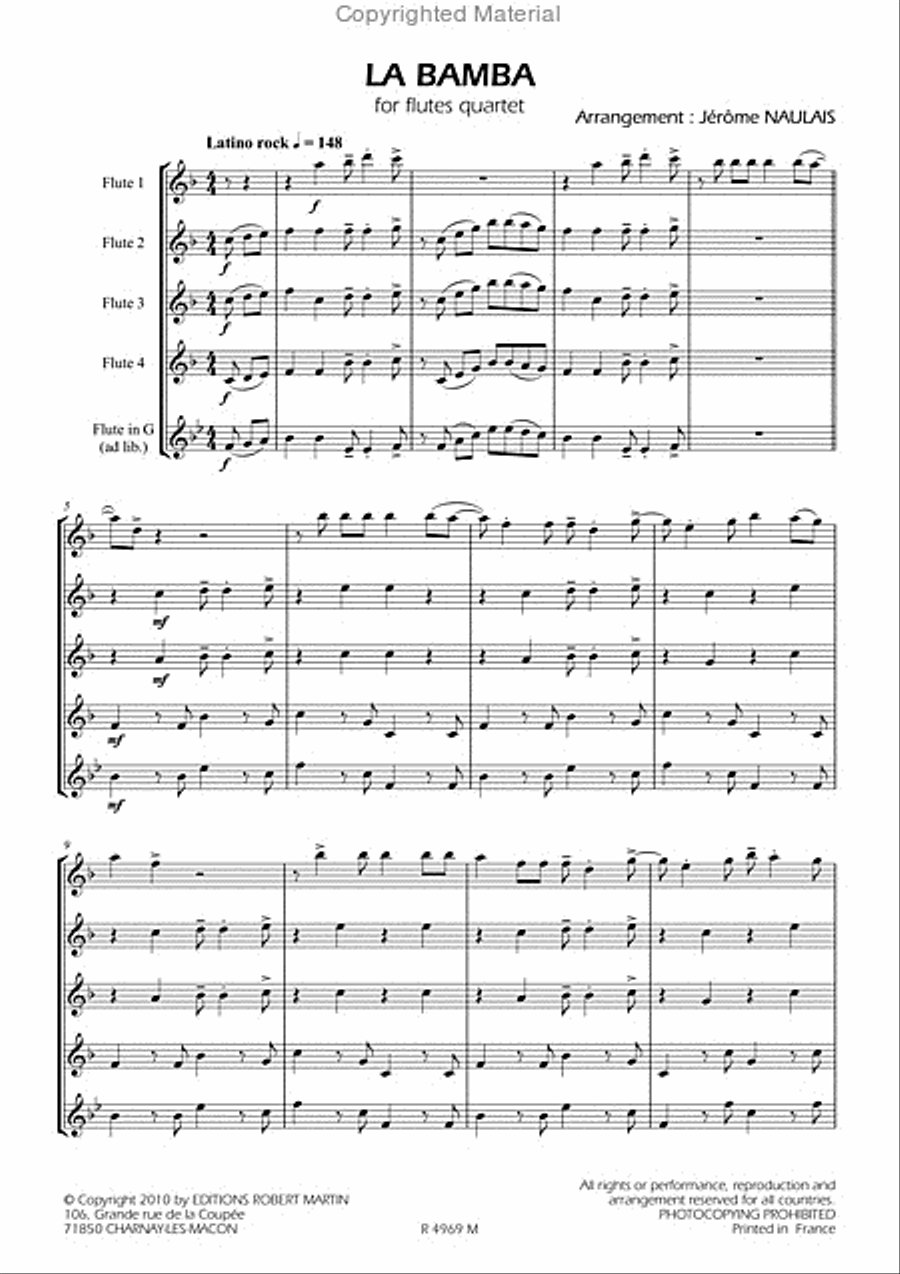 La Bamba, 4 flûtes Flute scores gallery preview page 2