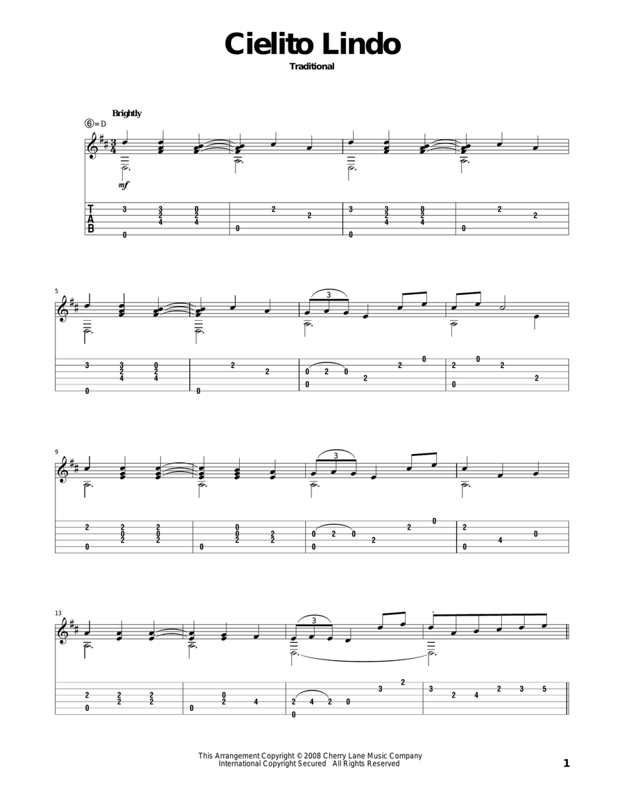 Cielito Lindo (My Pretty Darling) Acoustic Guitar scores gallery preview page 1
