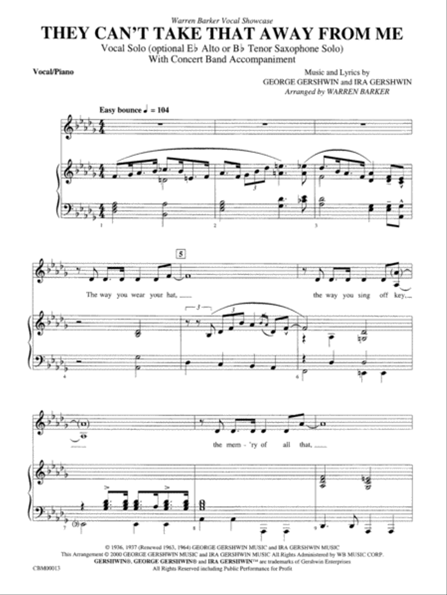They Can't Take That Away from Me: Vocal/Piano Score Concert Band scores gallery preview page 1