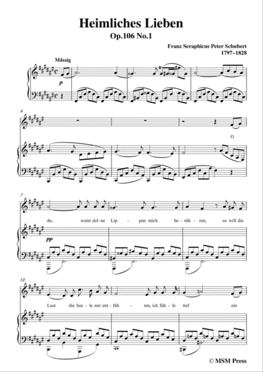 Schubert-Heimliches Lieben,Op.106 No.1,in F sharp Major,for Voice&Piano Voice scores gallery preview page 3