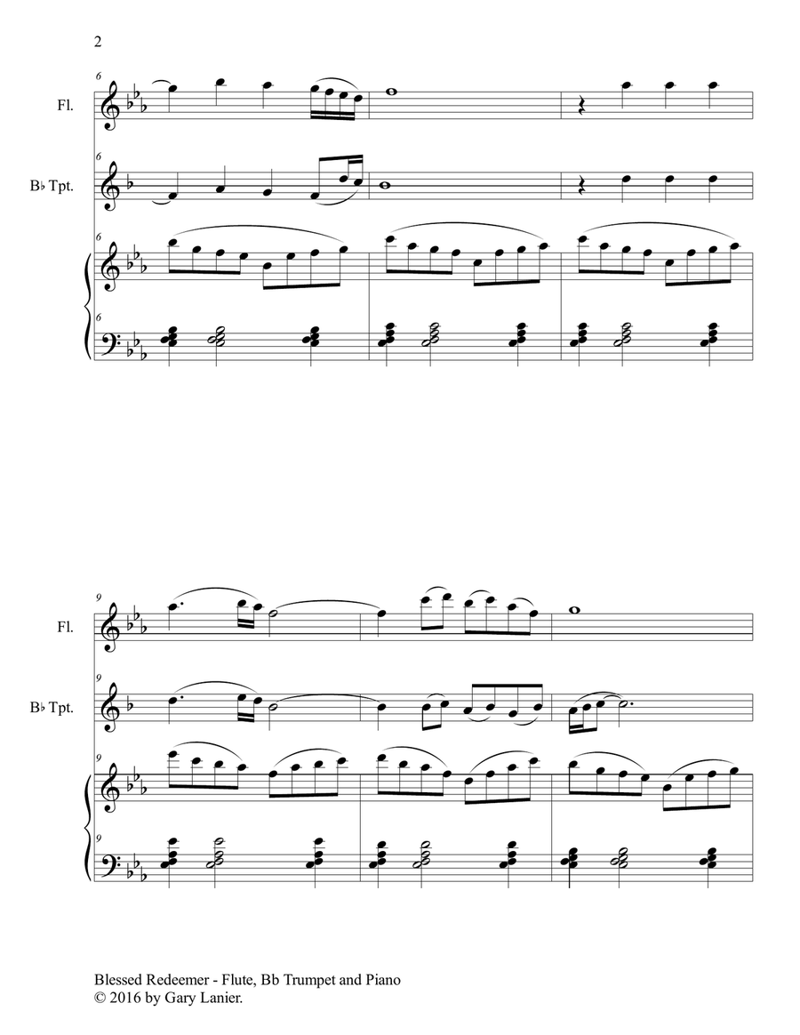 3 FAVORITE HYMNS (Trio - Flute, Bb Trumpet & Piano with Score/Parts) Flute scores gallery preview page 3