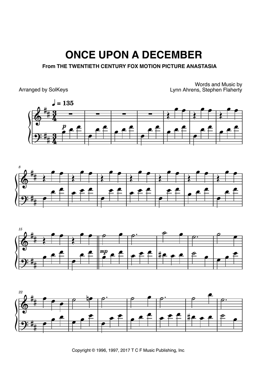 Once Upon A December Easy Piano scores gallery preview page 1