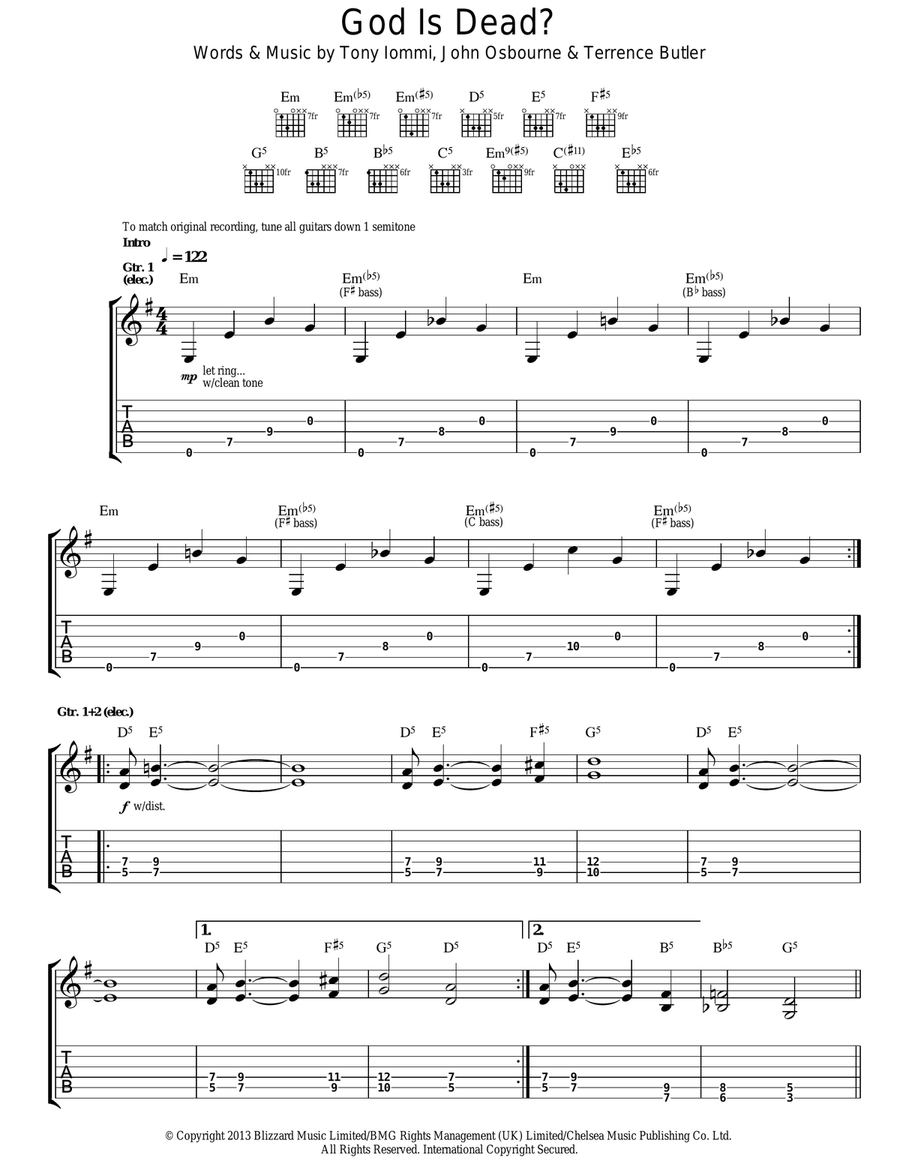 God Is Dead? Electric Guitar scores gallery preview page 1