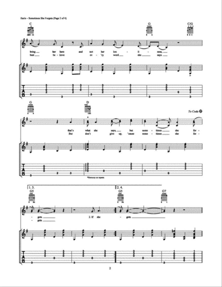Sometimes She Forgets Electric Guitar scores gallery preview page 2