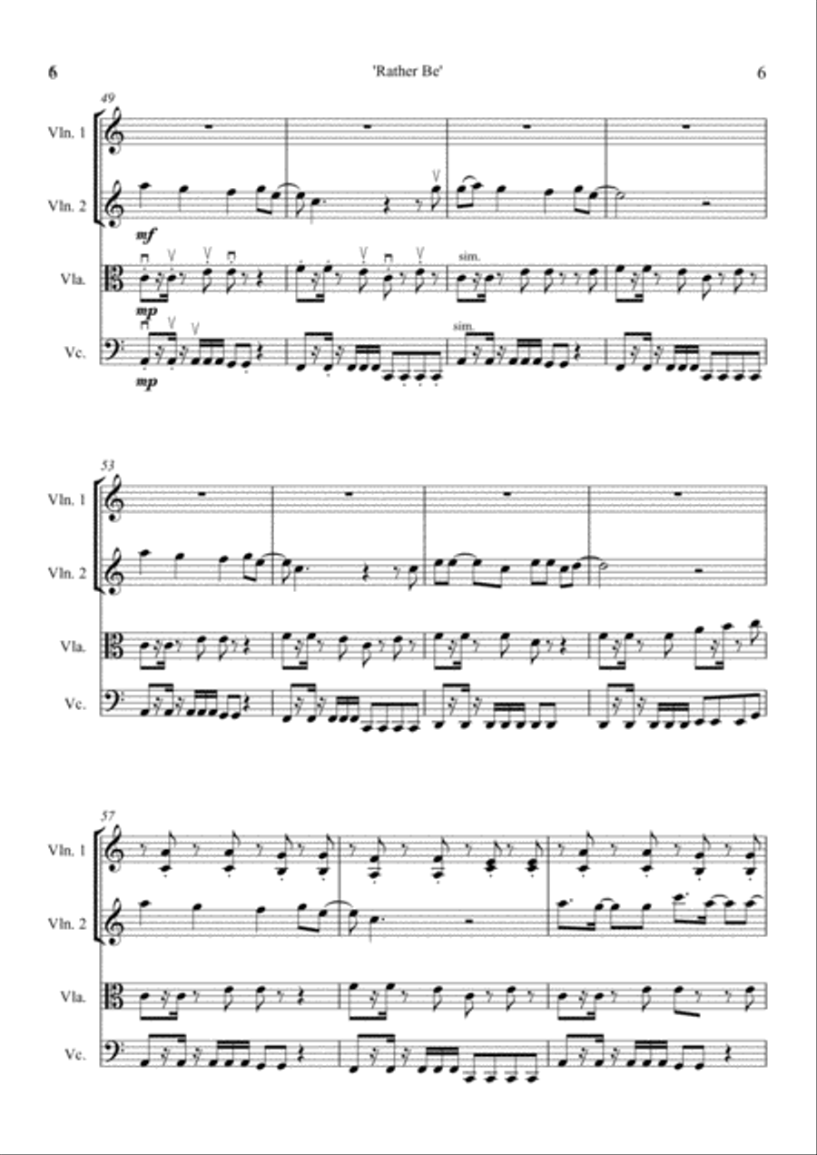 Rather Be String Quartet scores gallery preview page 6