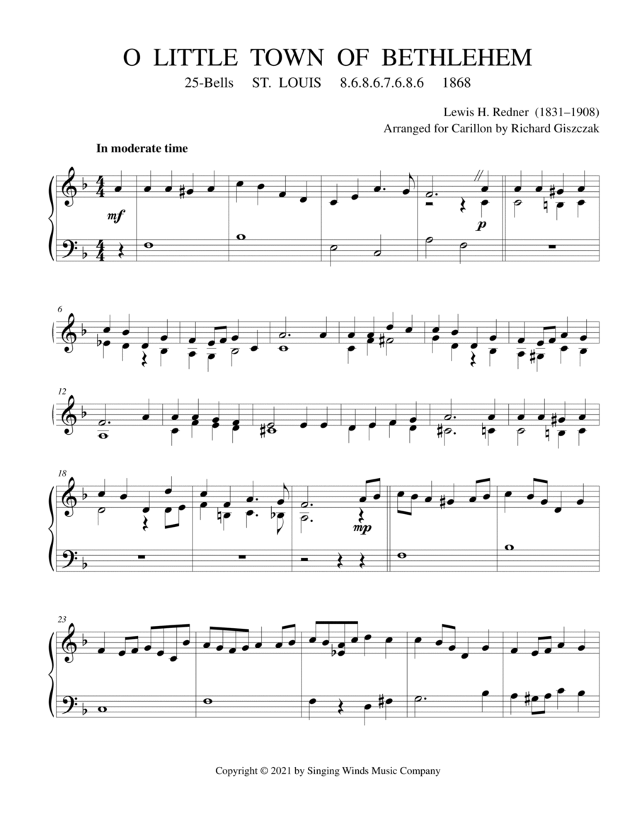 25B. O Little Town of Bethlehem (ST. LOUIS) Carillon scores gallery preview page 1