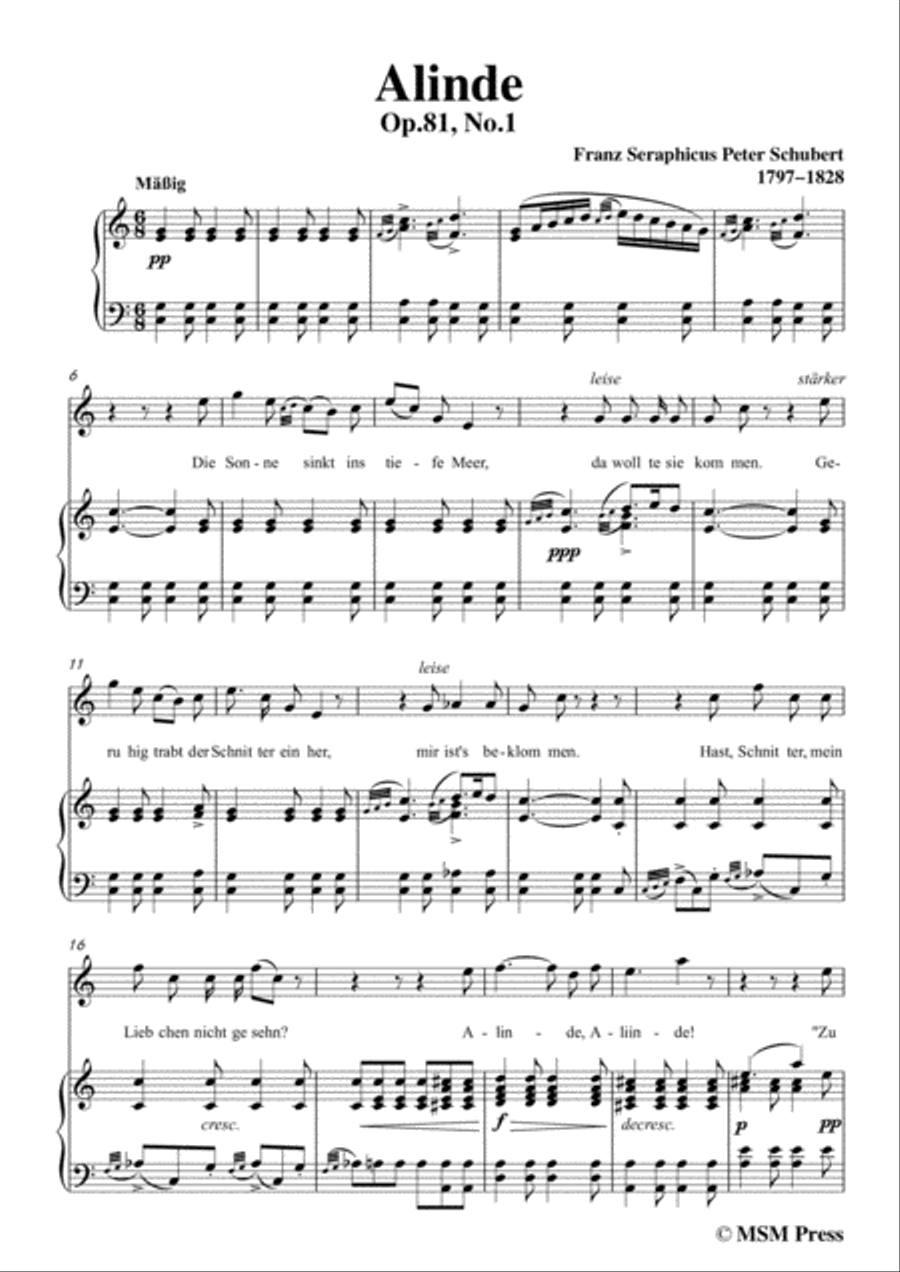 Schubert-Alinde,in C Major,Op.81,No.1,for Voice and Piano Voice Solo scores gallery preview page 3