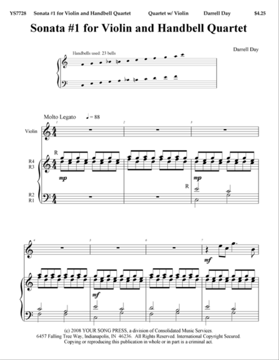 Sonata #1 for Violin and Handbell Quartet 3-Octaves scores gallery preview page 1