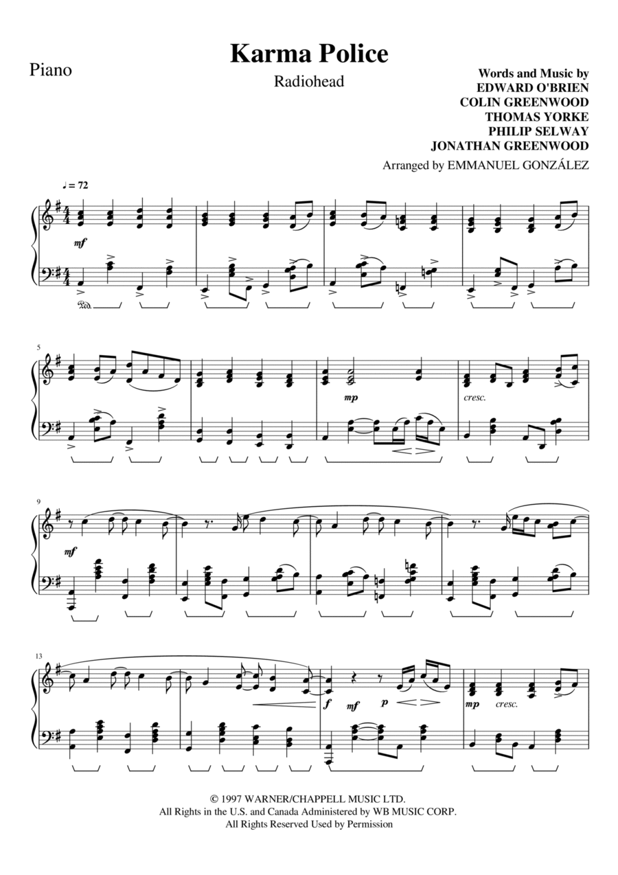 Karma Police Piano Solo scores gallery preview page 1