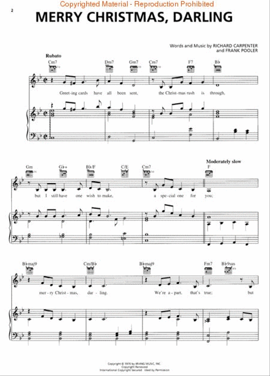 Merry Christmas, Darling Piano, Vocal, Guitar scores gallery preview page 2