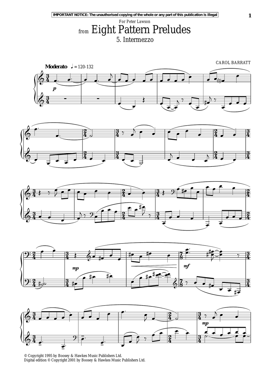 Eight Pattern Preludes, 5. Intermezzo Piano Solo scores gallery preview page 1