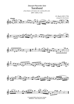 Sarabande from suite No. 2 BWV 1008 for recorder solo