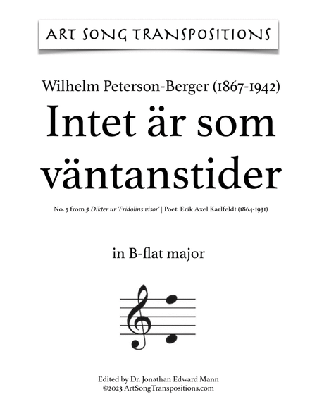 PETERSON-BERGER: Intet är som väntanstider (transposed to B-flat major)