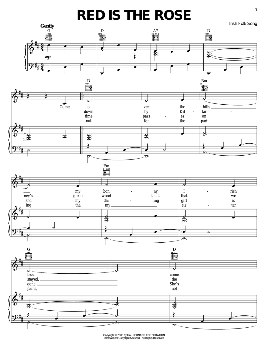 Red Is The Rose Piano, Vocal, Guitar scores gallery preview page 1