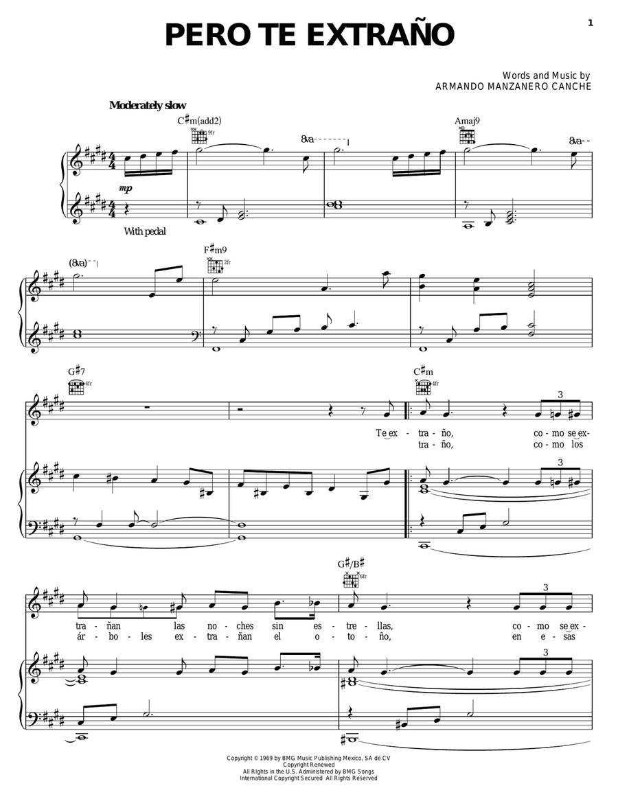 Pero Te Extrano Piano, Vocal, Guitar scores gallery preview page 1