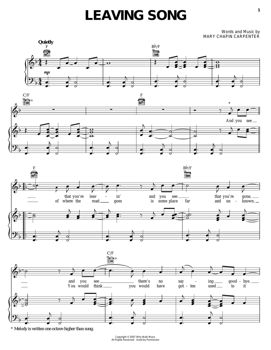 Leaving Song Piano, Vocal, Guitar scores gallery preview page 1