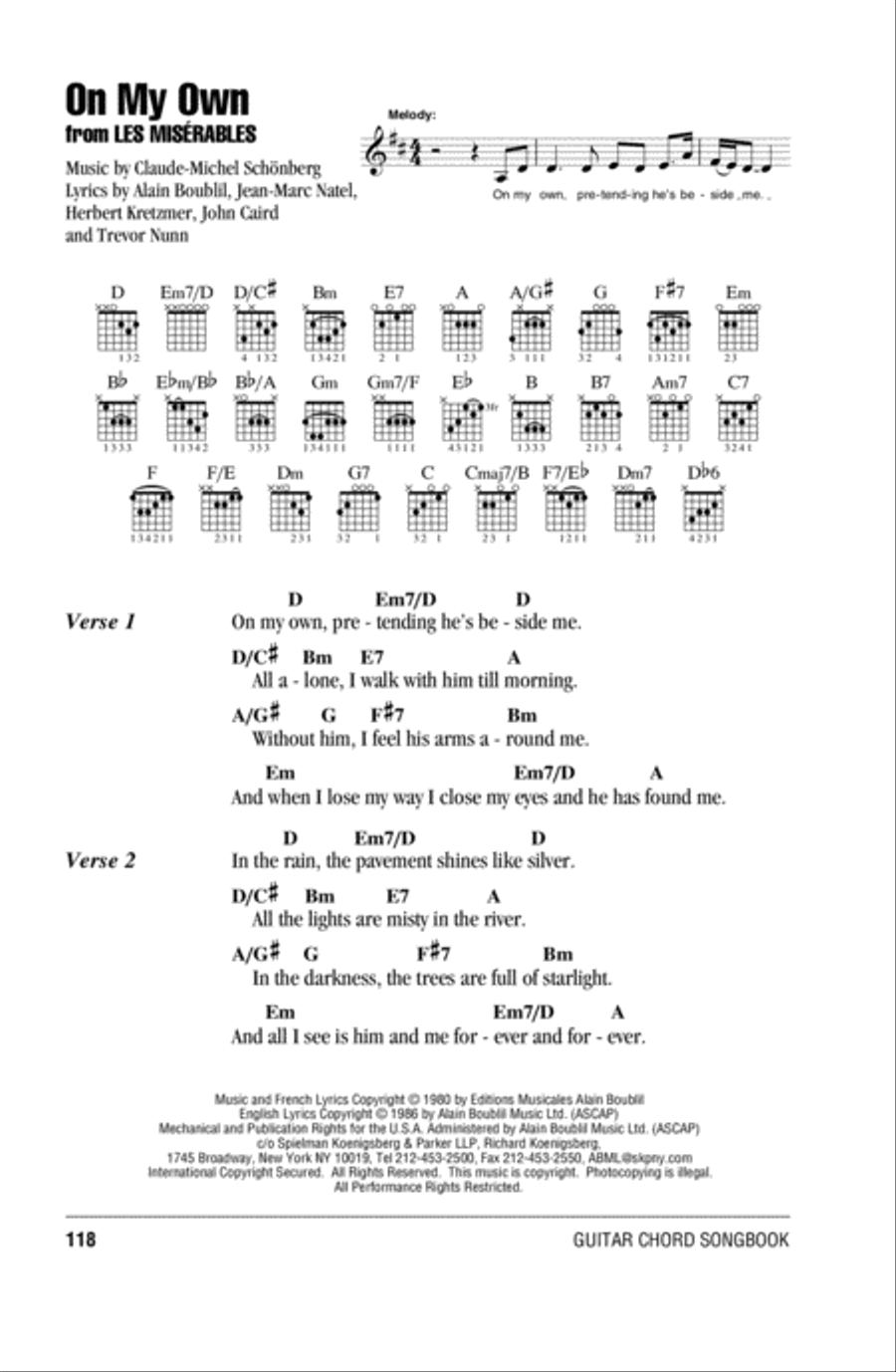 On My Own (from Les Miserables) Acoustic Guitar scores gallery preview page 1