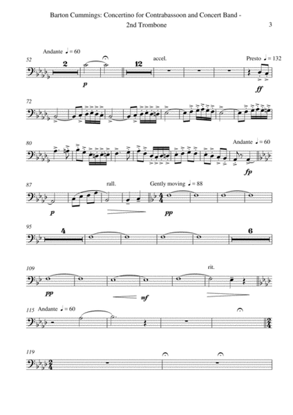 Barton Cummings: Concertino for contrabassoon and concert band, 2nd trombone part