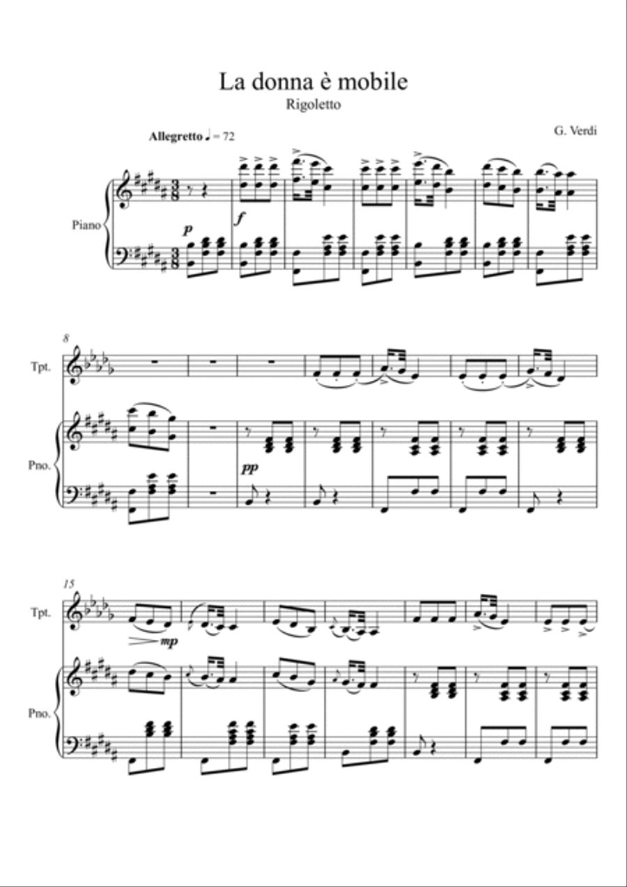 Giuseppe Verdi - La donna e mobile (Rigoletto) Trumpet Solo Trumpet Solo scores gallery preview page 1