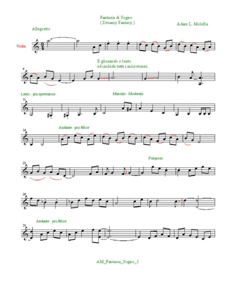 Dreamy Fantasy : Fantasia di Sogno three page violin solo . image number null
