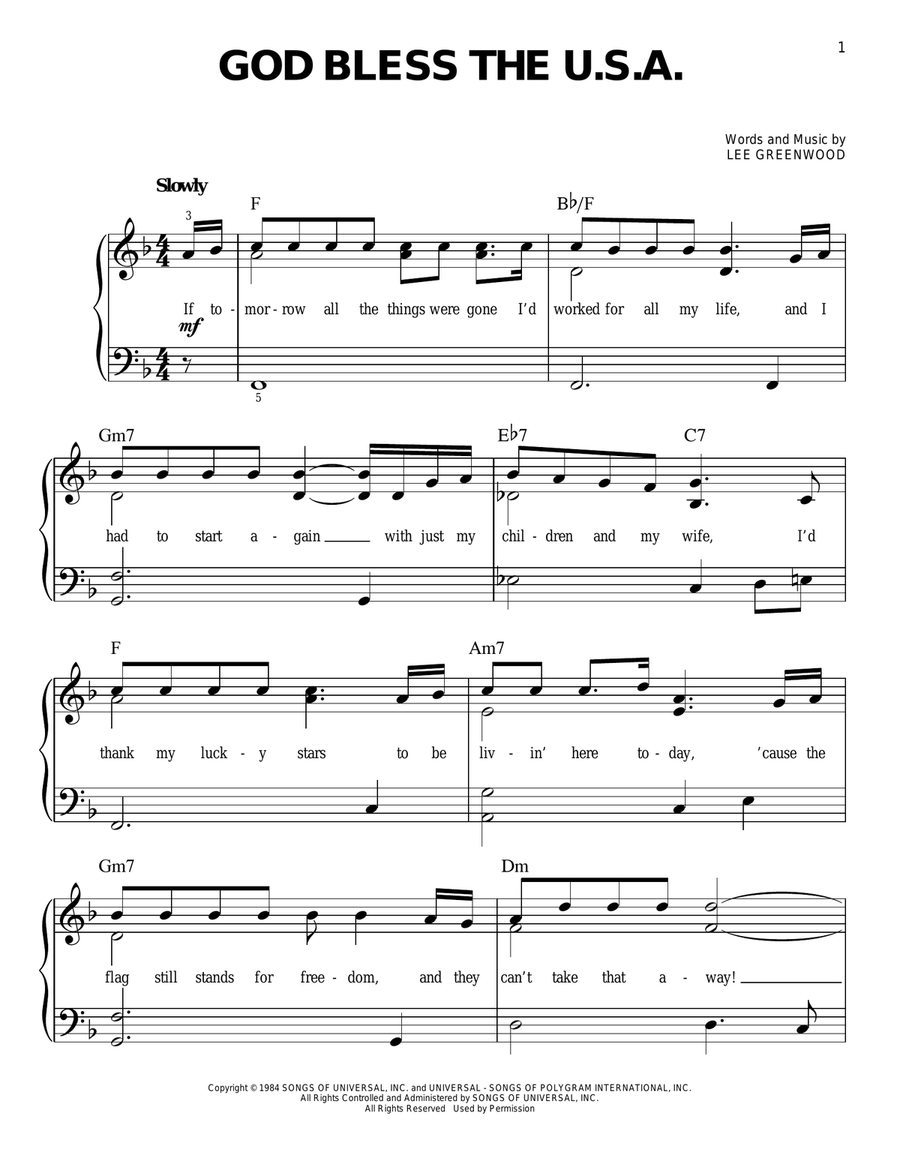 God Bless The U.S.A. God Bless The U.S.A. Easy Piano scores gallery preview page 1