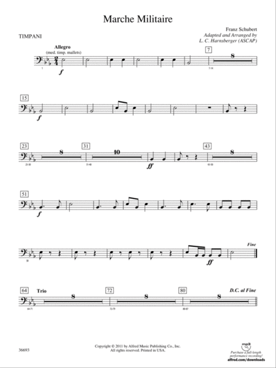Marche Militaire: Timpani Concert Band scores gallery preview page 1