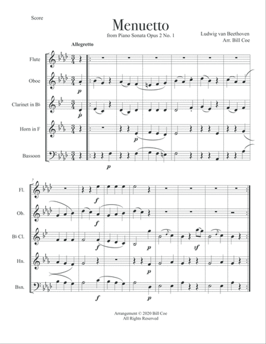 Beethoven Menuetto Woodwind Quintet score and parts Beethoven Menuetto Woodwind Quintet score and parts Woodwind Quintet scores gallery preview page 2