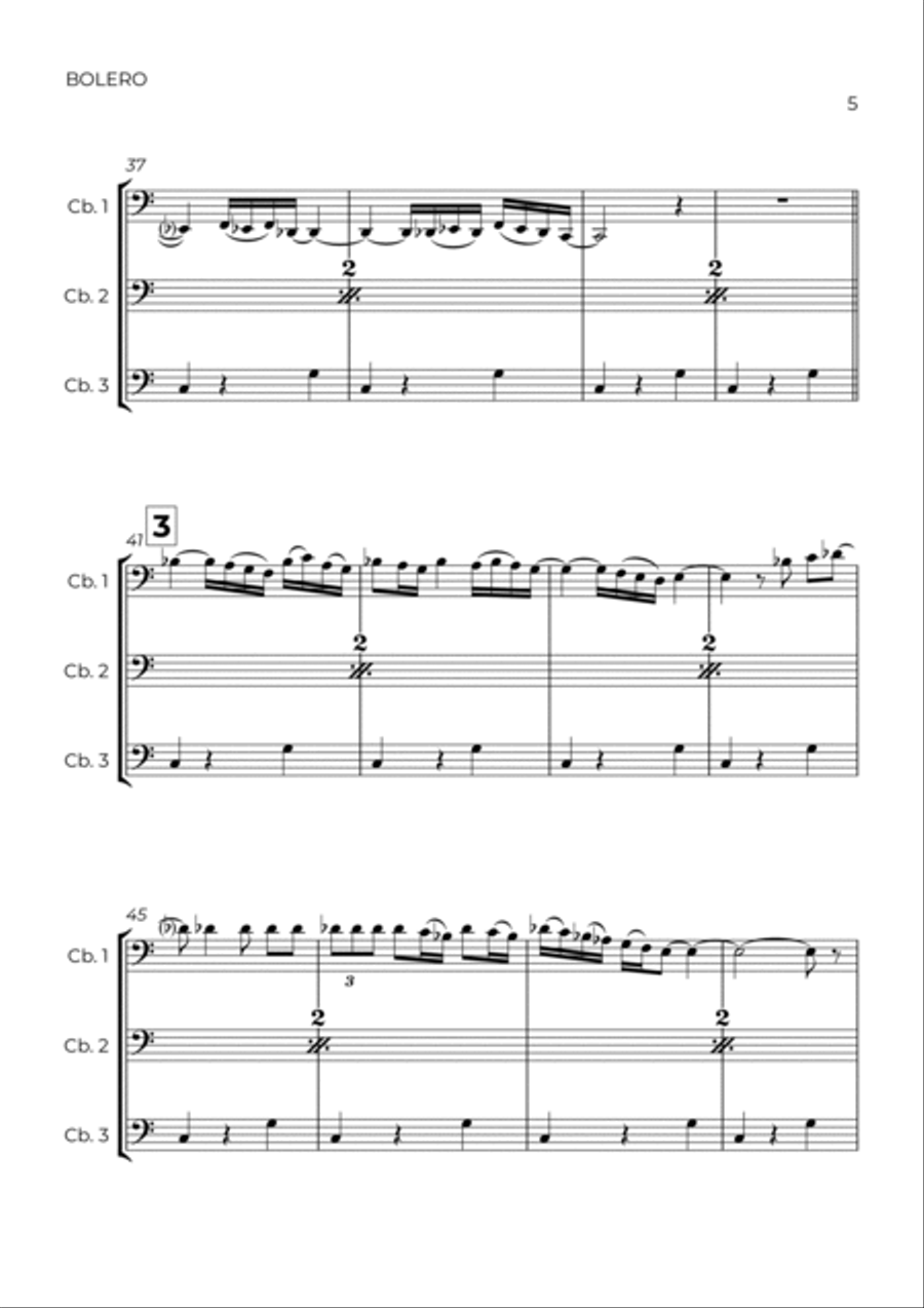BOLERO - RAVEL - CONTRABASS TRIO String Trio scores gallery preview page 5